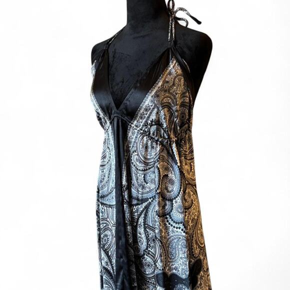 Earthbound Black Paisley Handkerchief Maxi Dress Women’s M Boho Halter - Picture 3 of 8